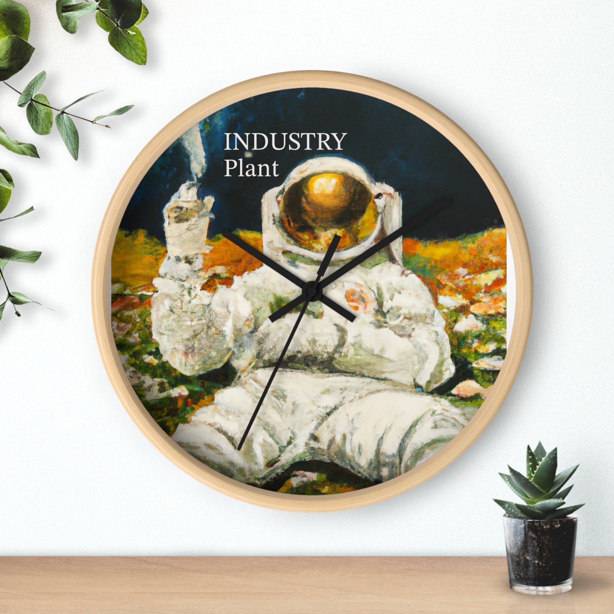 ASTRO STONER Wall Clock — Decorative BOTANICAL ASTRONAUT THEMED Pattern Clock for Office & Study by Industry Plant