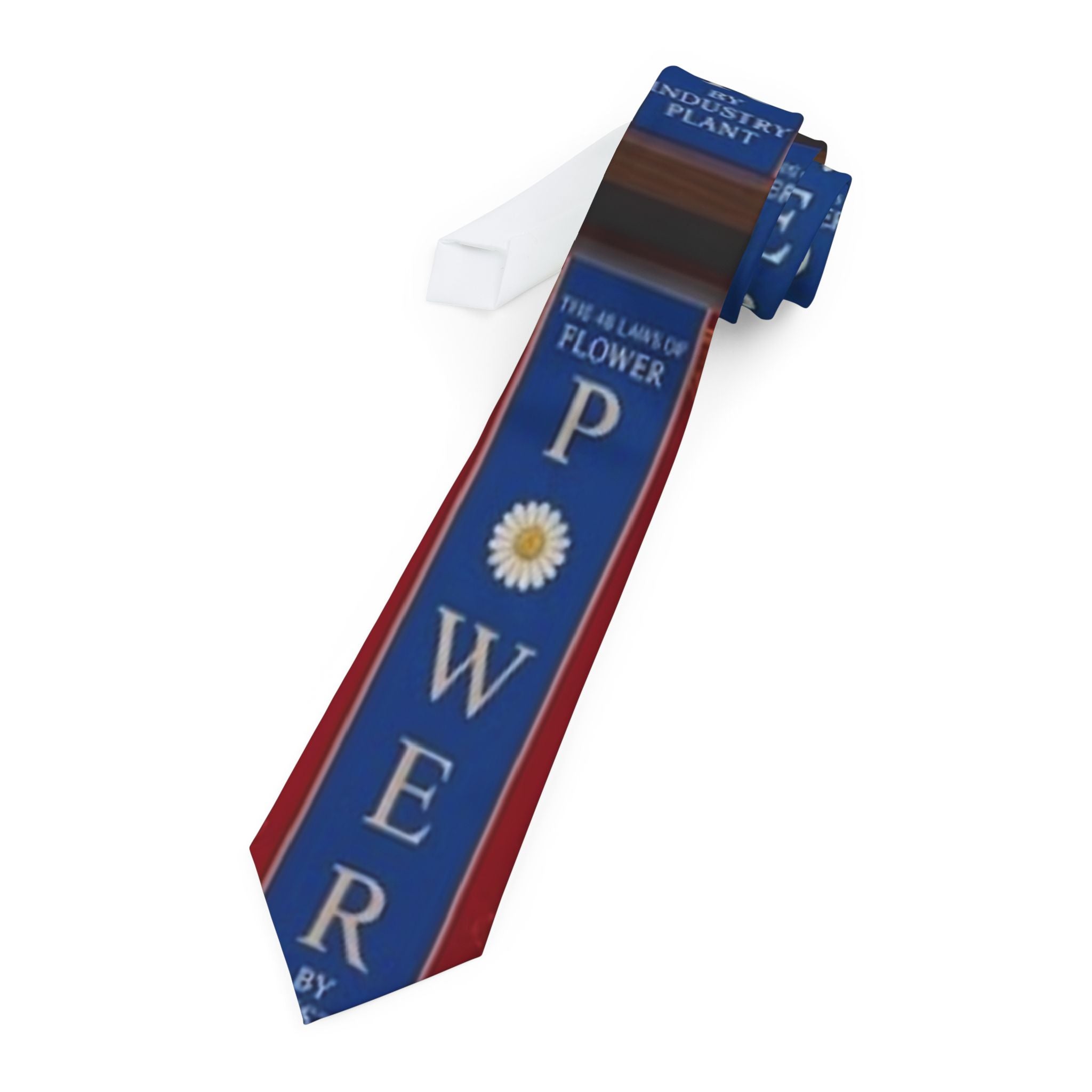 48 LAWS of FLOWER POWER #PowerTie – Patriotic Blue Necktie with 'POWER' Text and Daisy Accent by Industry Plant
