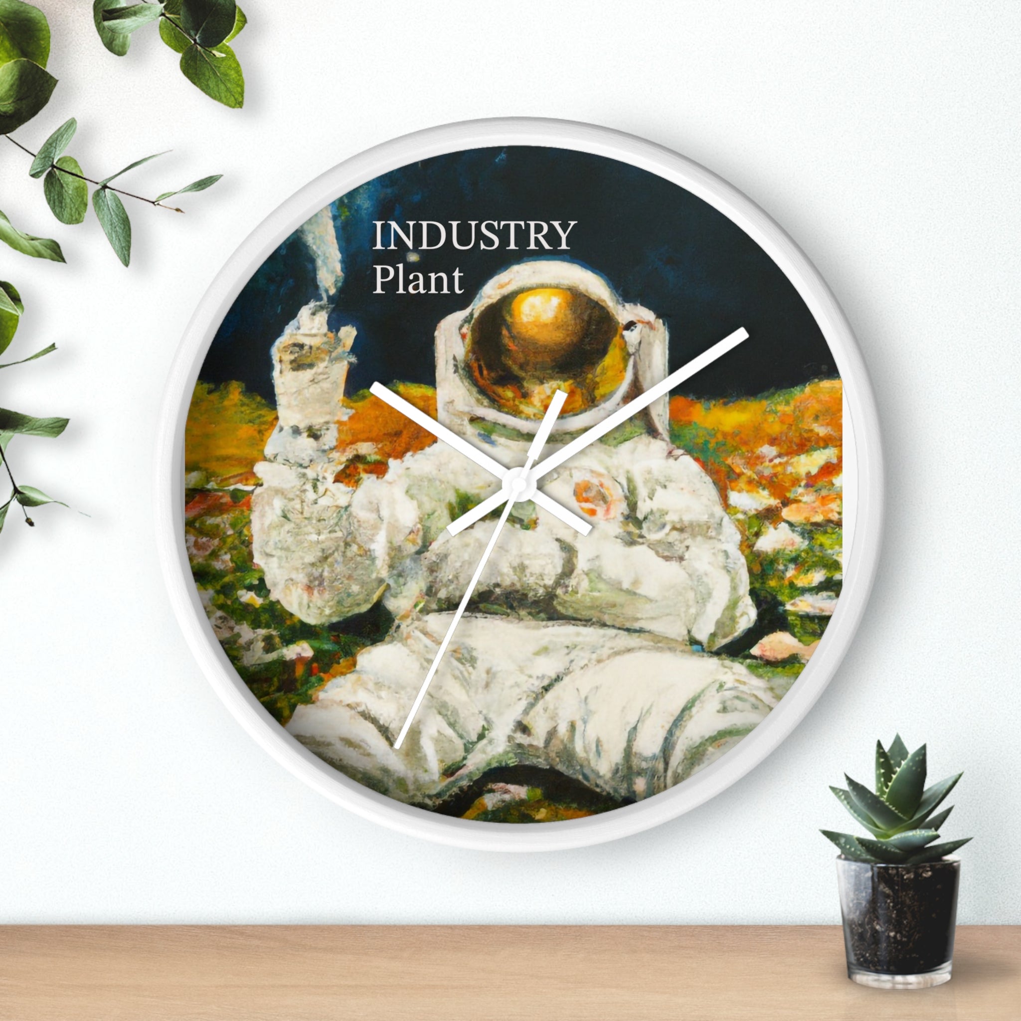 ASTRO STONER Wall Clock — Decorative BOTANICAL ASTRONAUT THEMED Pattern Clock for Office & Study by Industry Plant