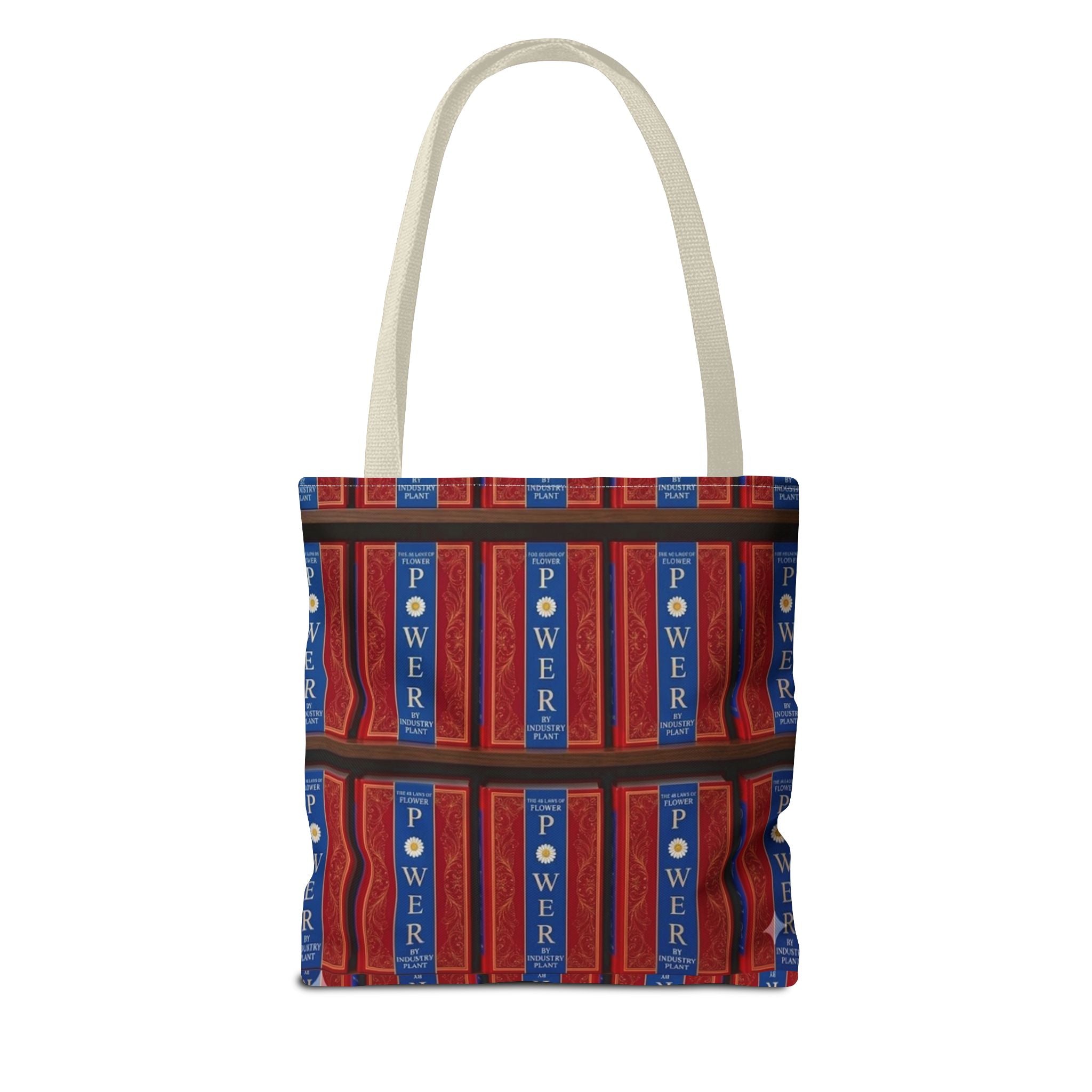 48 LAWS of FLOWER POWER by INDUSTRY PLANT Tote Bag — Vintage Library Pattern AOP Bookstore Tote by INDUSTRY PLANT