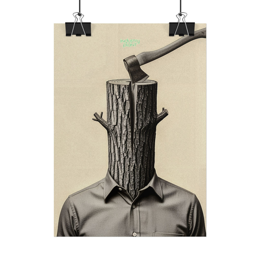 THE CORPORATE CHOPPING BLOCK Surreal Wood-Head Fine Art Poster - Axe Chop Fine Art Art Print by INDUSTRY PLANT @AutoPaybump