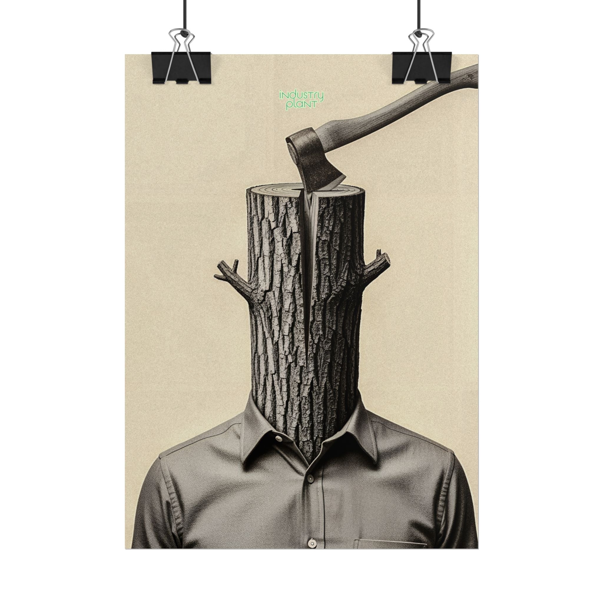 THE CORPORATE CHOPPING BLOCK Surreal Wood-Head Fine Art Poster - Axe Chop Fine Art Art Print by INDUSTRY PLANT @AutoPaybump