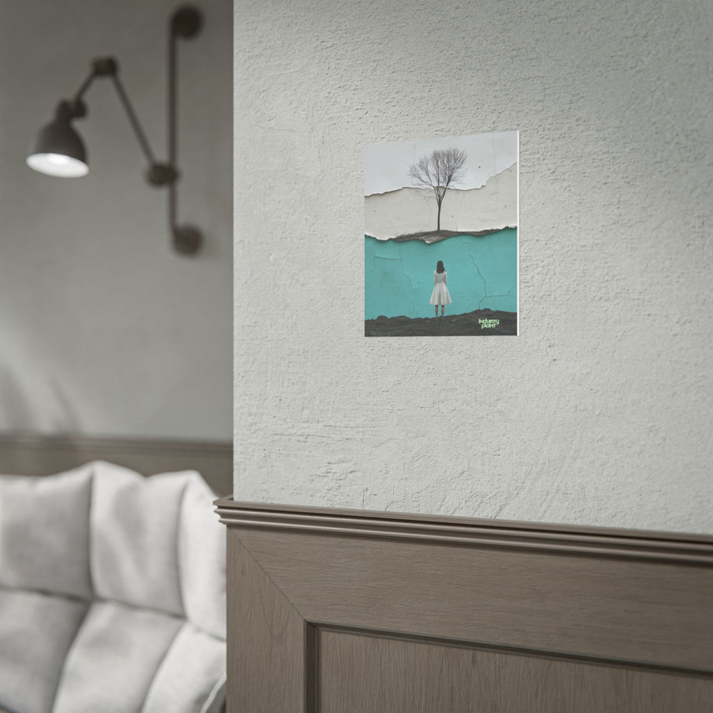 BRANCHING OFF ON MY OWN Surreal Manic Pixie Girl Fine Art Poster - Minimalist Tree & Torn Wall Fine Art by INDUSTRY PLANT @AutoPaybump