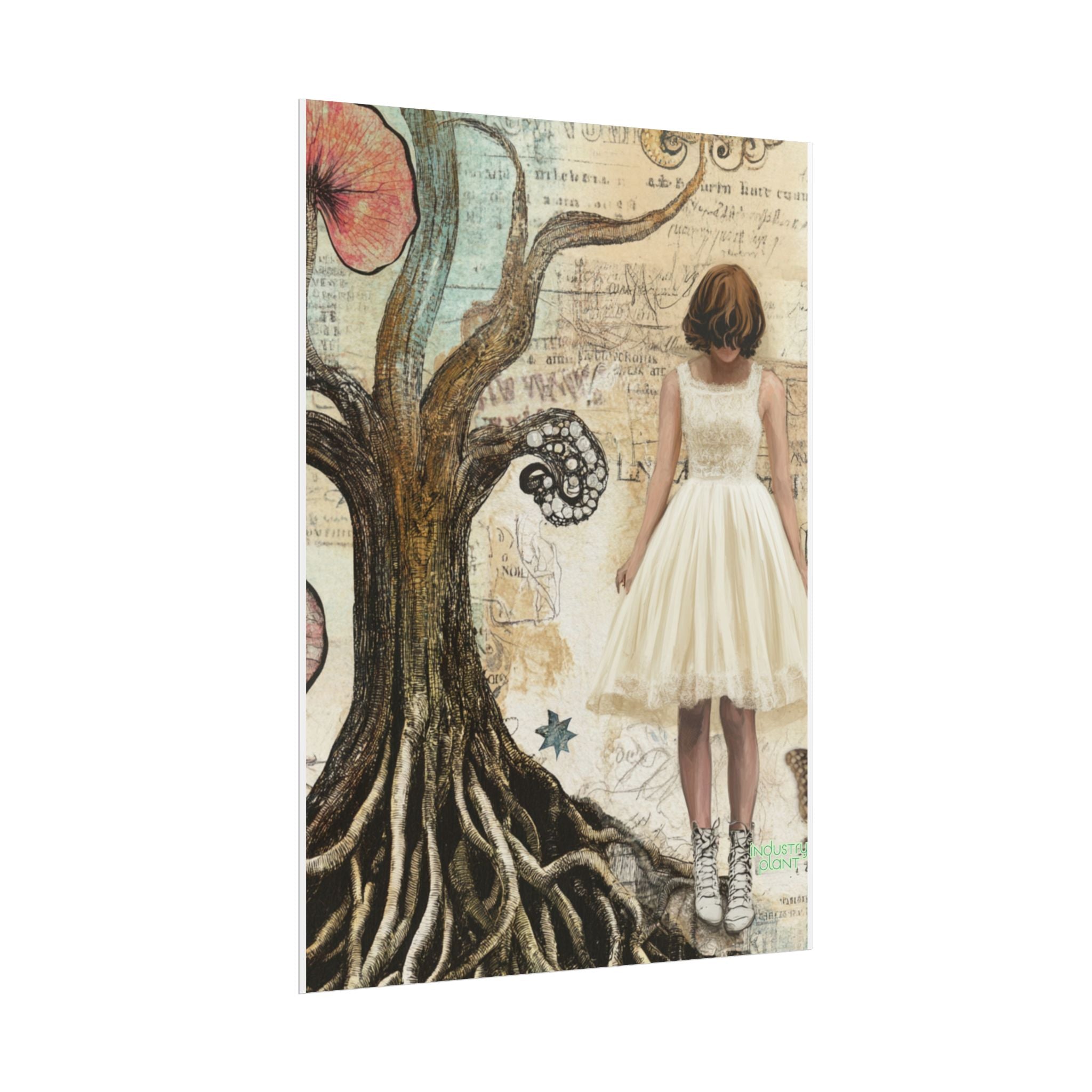 A TREE TREATY NEGOTIATION STAND OFF Fine Art Poster — Vintage Girl & Whimsical Tree Fine Art Print by INDUSTRY PLANT @AutoPaybump