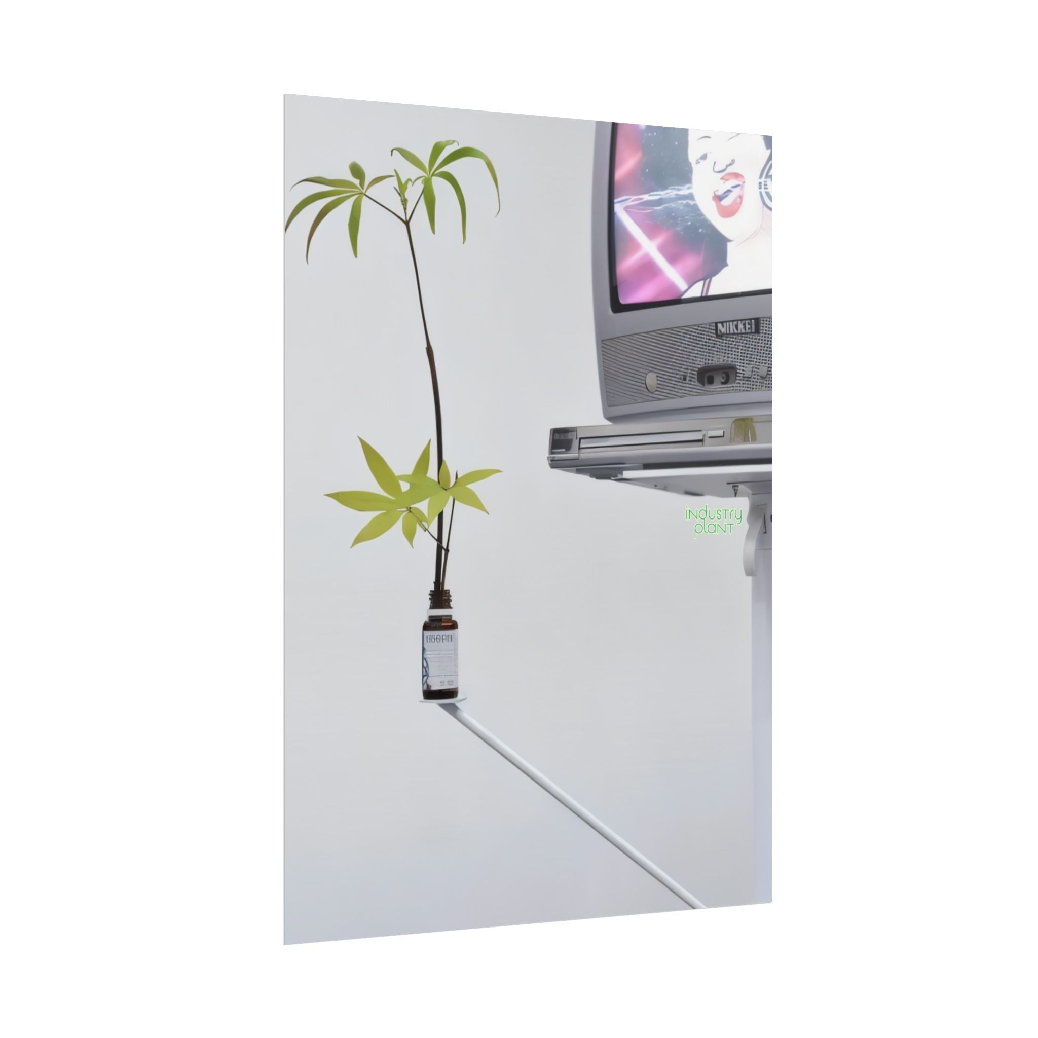 WEED TV Minimalist Cannabis Plant & Retro TV Fine Art Poster — Modern Vaporwave Wall Art by INDUSTRY PLANT @AutoPaybump