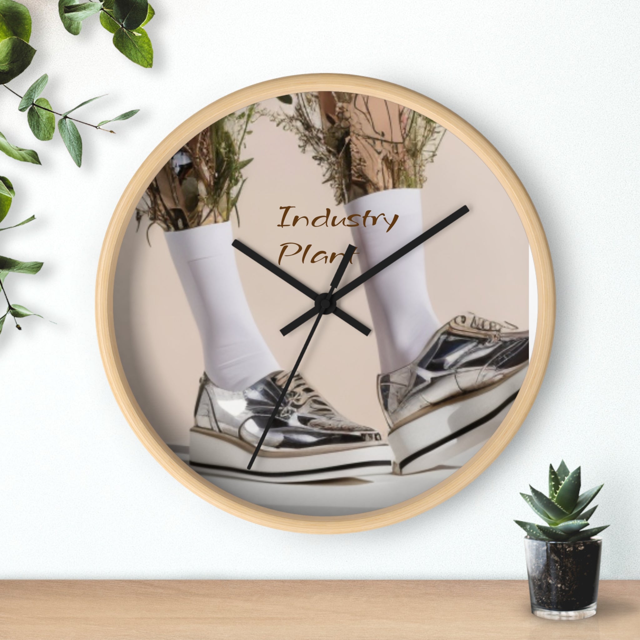 ALWAYS RUNNING ON PLANT POWER Wall Clock — Decorative BOTANICAL SNEAKER THEMED Pattern Clock for Office & Study by Industry Plant