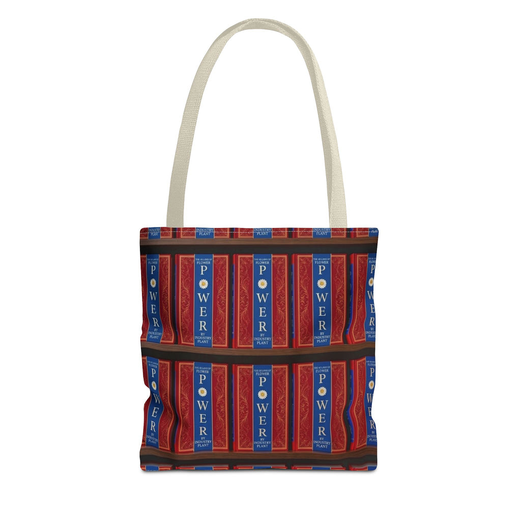48 LAWS of FLOWER POWER by INDUSTRY PLANT Tote Bag — Vintage Library Pattern AOP Bookstore Tote by INDUSTRY PLANT