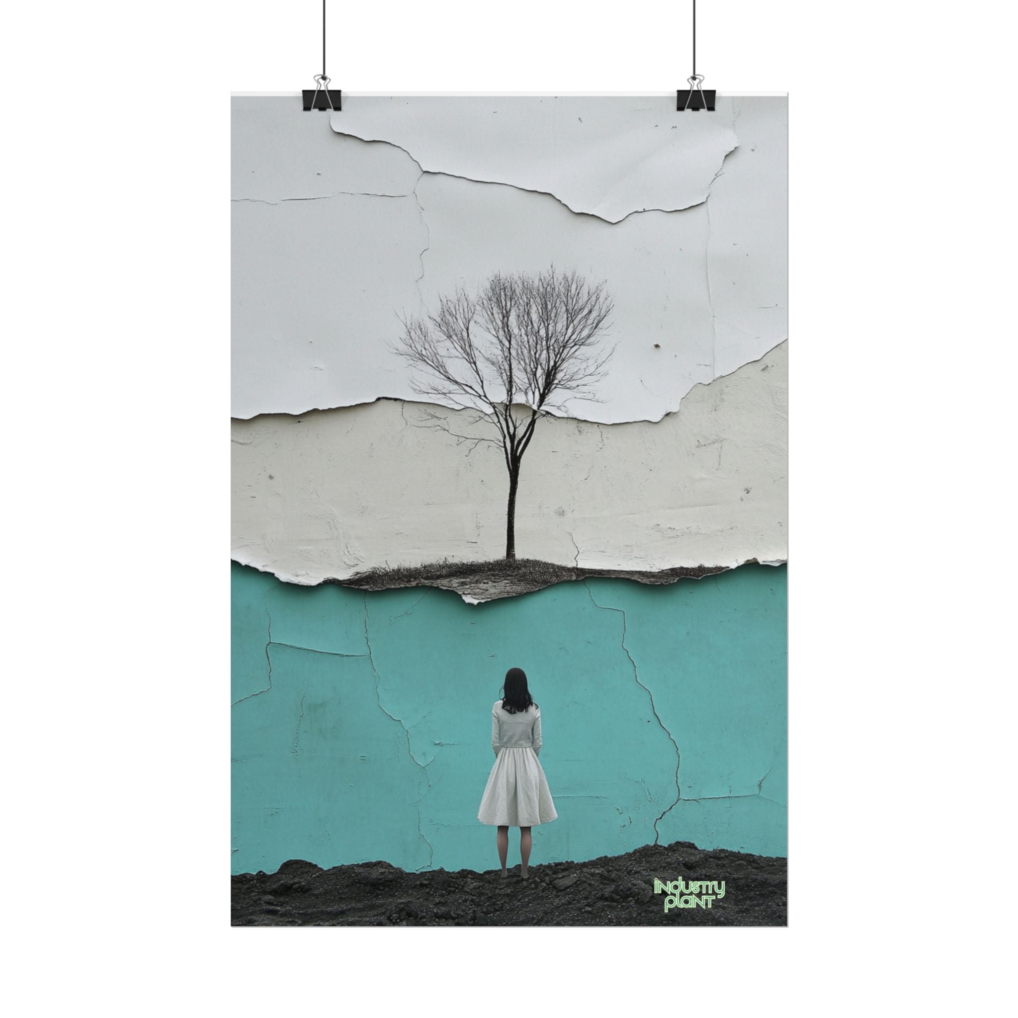 BRANCHING OFF ON MY OWN Surreal Manic Pixie Girl Fine Art Poster - Minimalist Tree & Torn Wall Fine Art by INDUSTRY PLANT @AutoPaybump