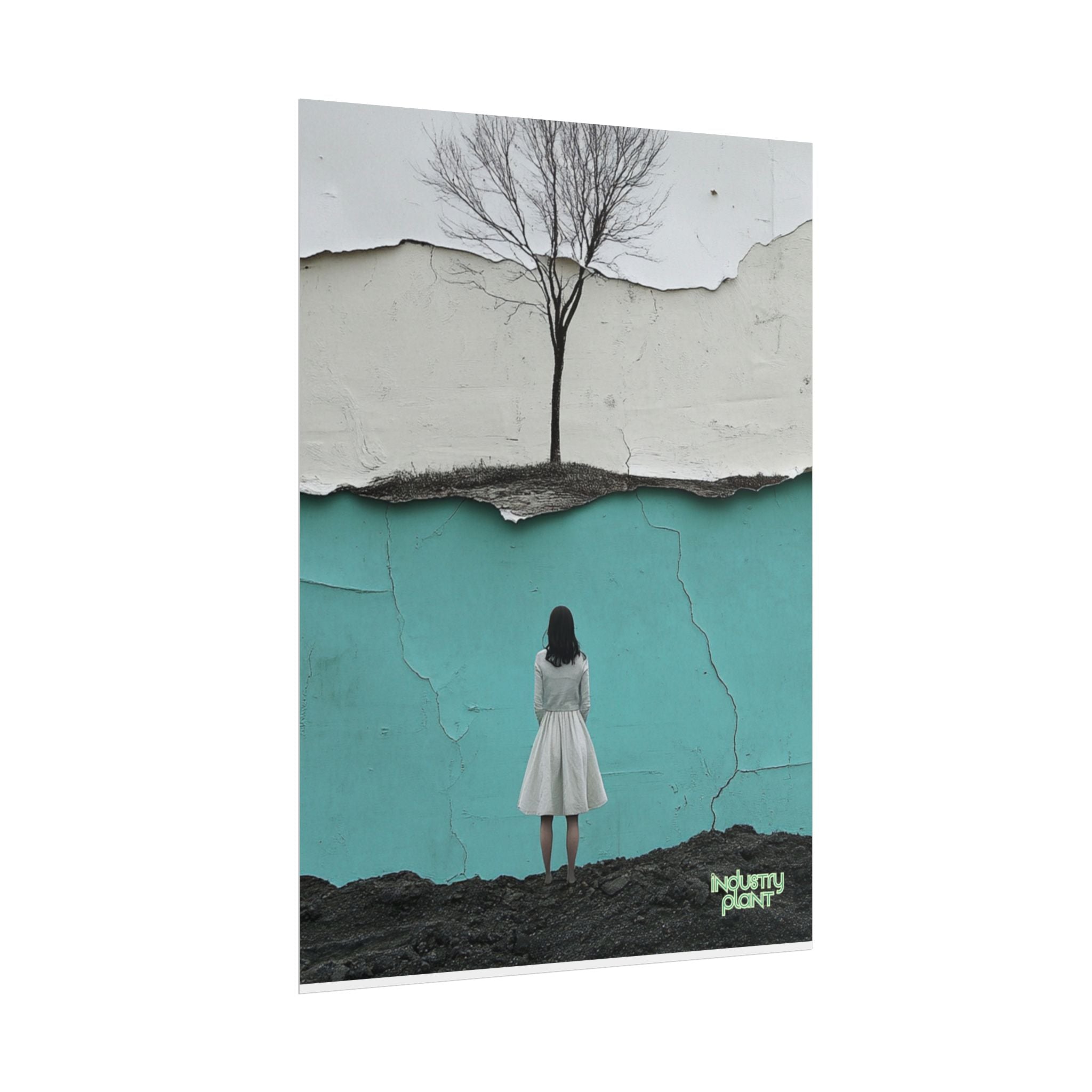 BRANCHING OFF ON MY OWN Surreal Manic Pixie Girl Fine Art Poster - Minimalist Tree & Torn Wall Fine Art by INDUSTRY PLANT @AutoPaybump