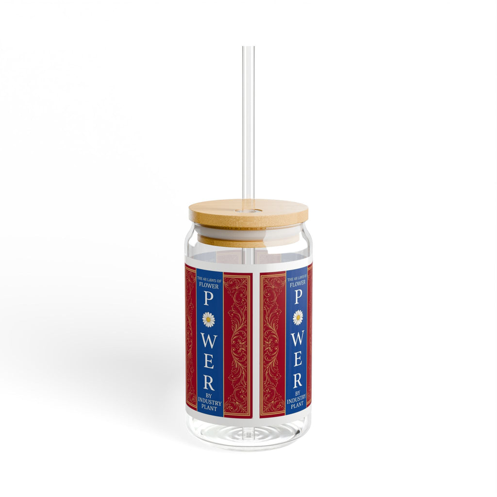 48 LAWS of FLOWER POWER Sipper Glass 16oz — Inspirational Glass Jar Tumbler with Straw and Bamboo Lid by Industry Plant