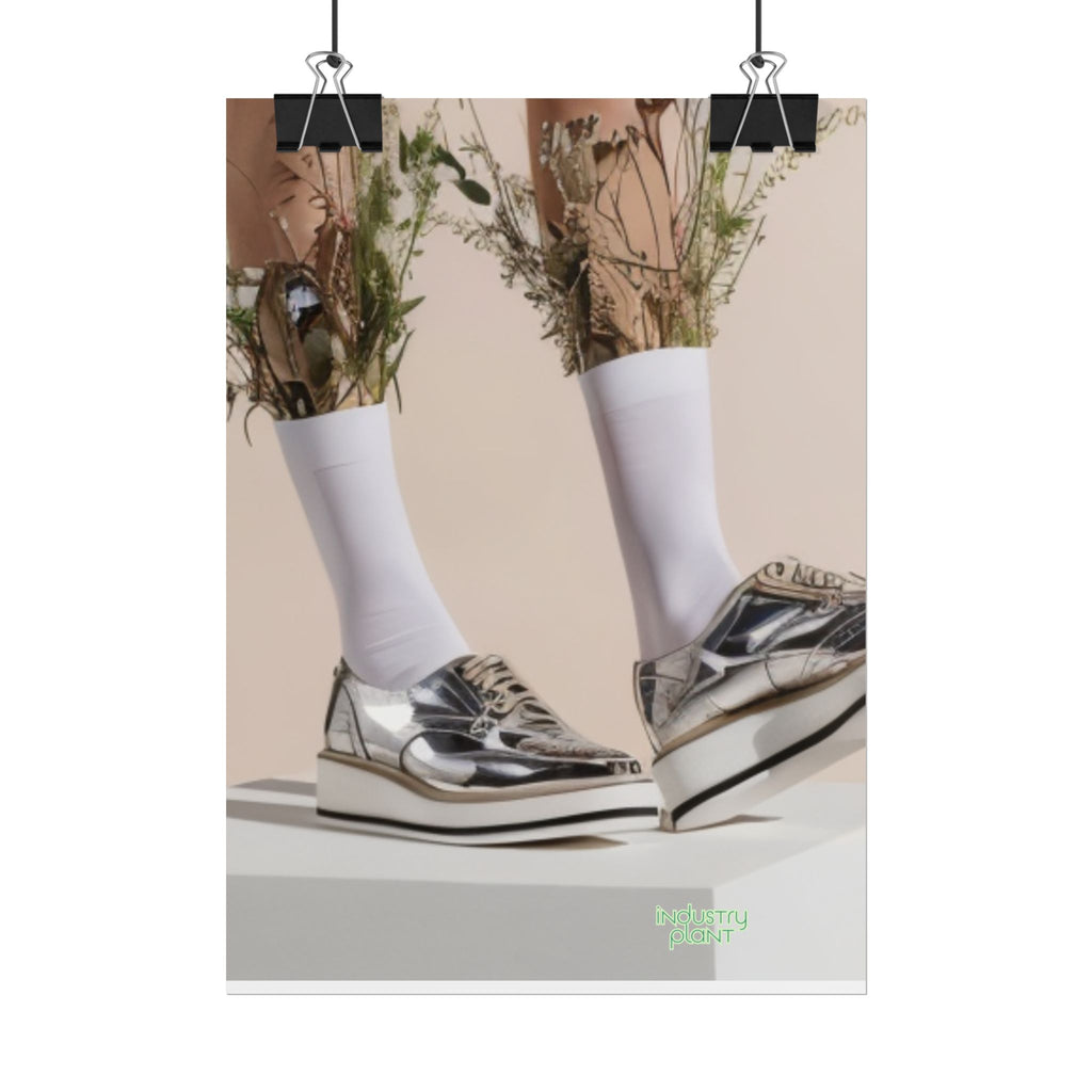 ALWAYS RUNNING ON PLANT POWER Fine Art Poster - Silver Platform Shoes with Floral Socks Sneaker core Fine Art Photography Print by INDUSTRY PLANT @AutoPaybump