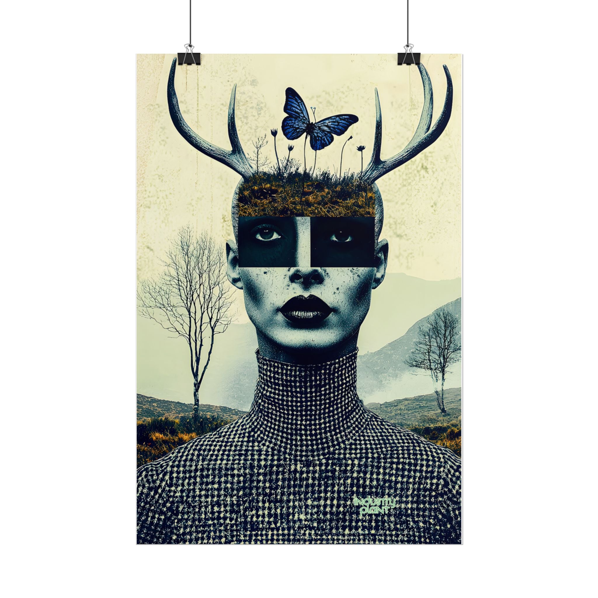 WOOD FAIRY FACE CARD Surreal Androgenous Deer Woman Fine Art Poster — Vintage Collage Fine Art Print by INDUSTRY PLANT @AutoPaybump