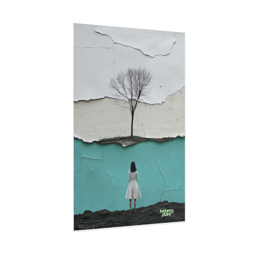 BRANCHING OFF ON MY OWN Surreal Manic Pixie Girl Fine Art Poster - Minimalist Tree & Torn Wall Fine Art by INDUSTRY PLANT @AutoPaybump