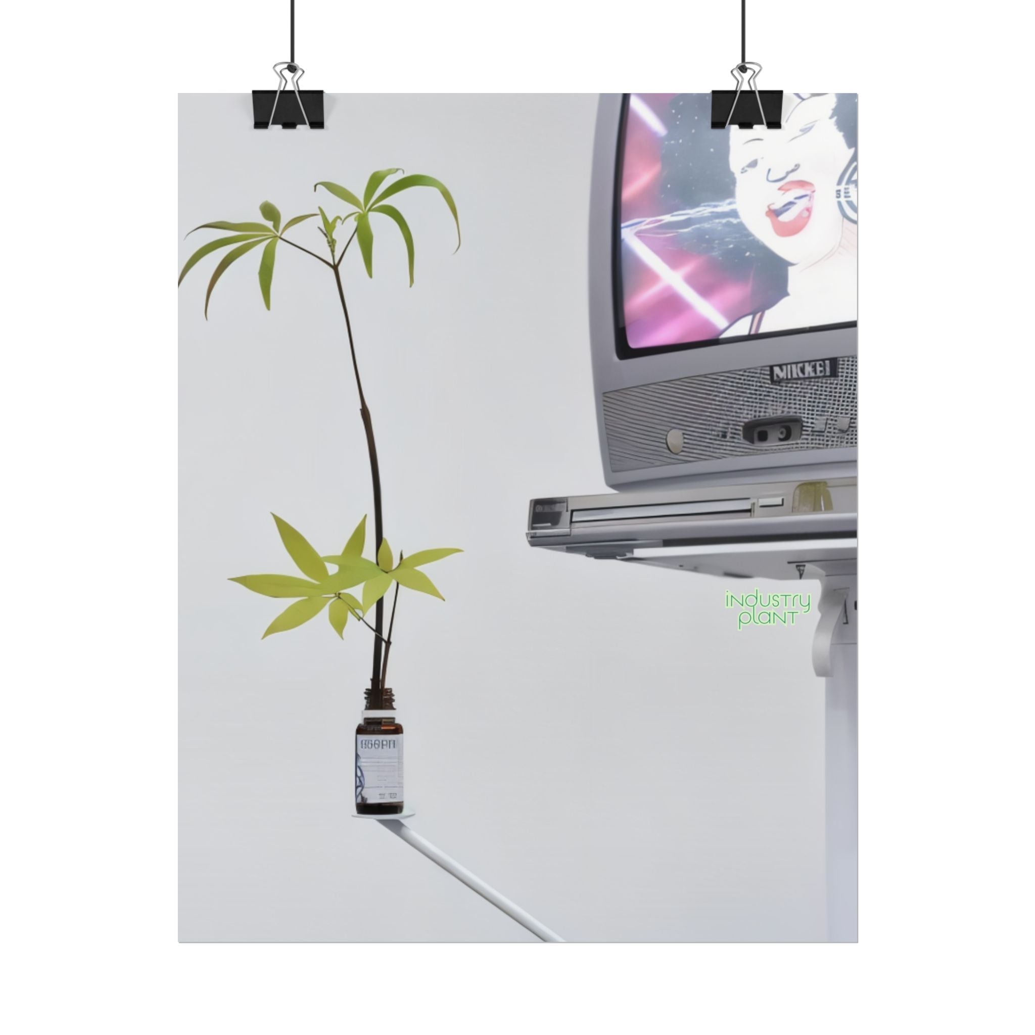 WEED TV Minimalist Cannabis Plant & Retro TV Fine Art Poster — Modern Vaporwave Wall Art by INDUSTRY PLANT @AutoPaybump