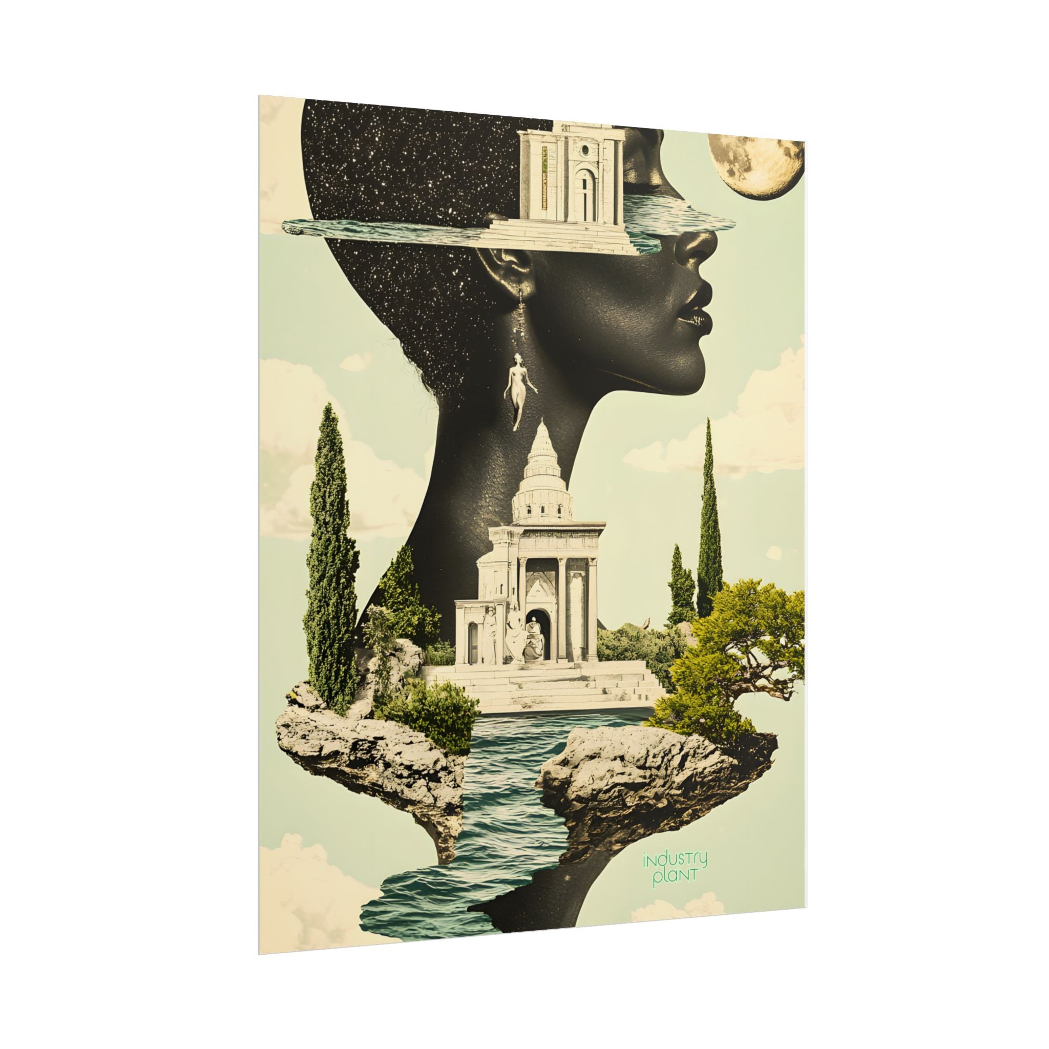 THE FUTURE IS FEMME Surreal Afro Futuristic Beautiful Black Muse Fine Art Poster — Floating Black Goddess Temple Fine Art Print by INDUSTRY PLANT @AutoPaybump