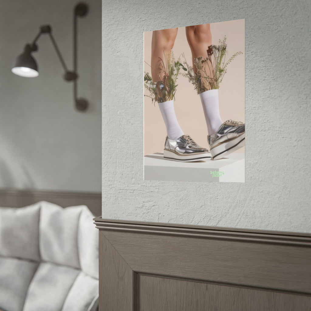 ALWAYS RUNNING ON PLANT POWER Fine Art Poster - Silver Platform Shoes with Floral Socks Sneaker core Fine Art Photography Print by INDUSTRY PLANT @AutoPaybump