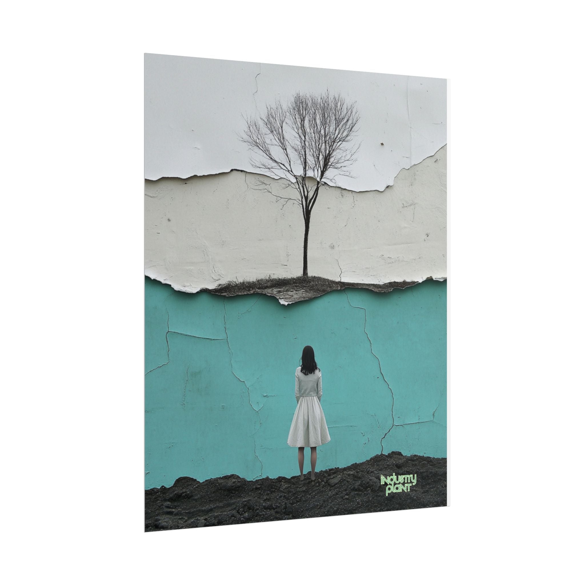 BRANCHING OFF ON MY OWN Surreal Manic Pixie Girl Fine Art Poster - Minimalist Tree & Torn Wall Fine Art by INDUSTRY PLANT @AutoPaybump