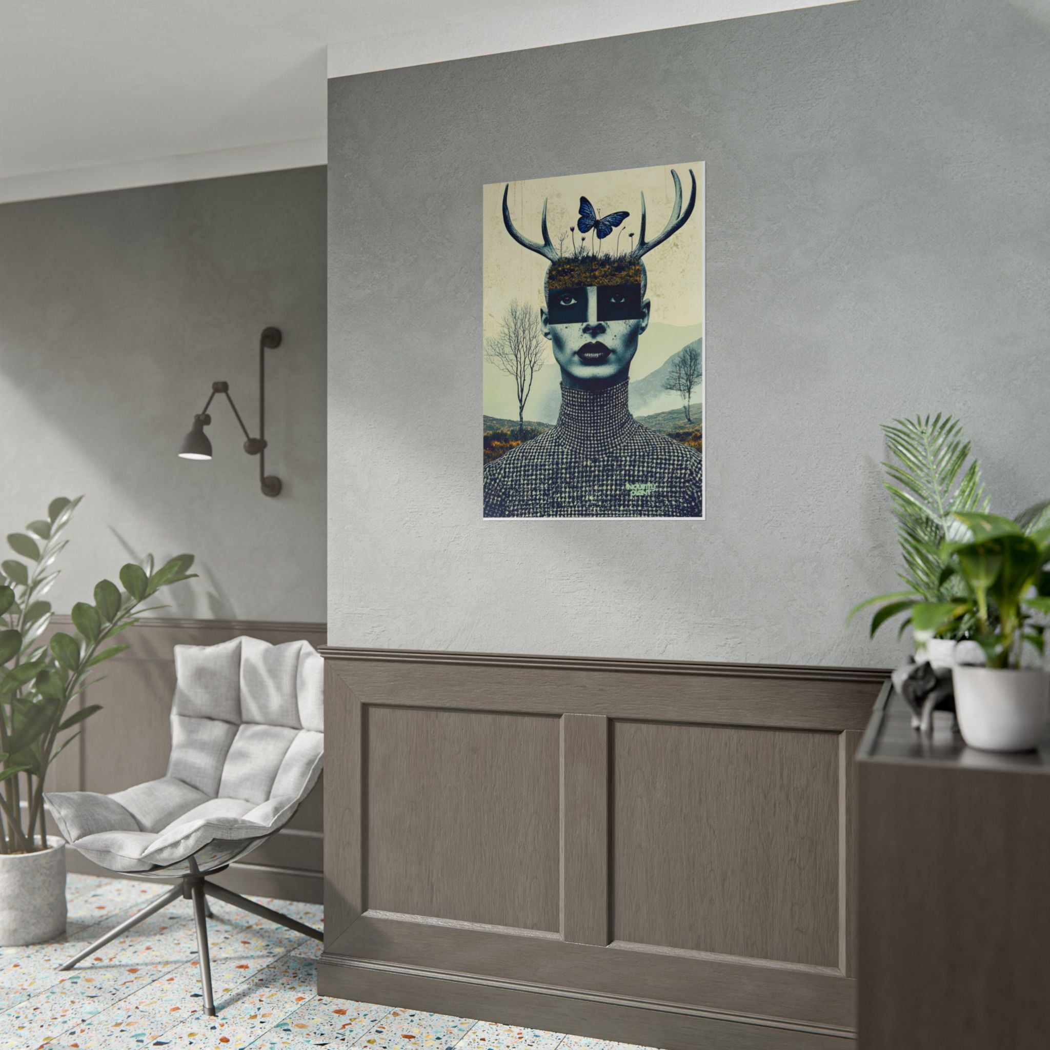 WOOD FAIRY FACE CARD Surreal Androgenous Deer Woman Fine Art Poster — Vintage Collage Fine Art Print by INDUSTRY PLANT @AutoPaybump