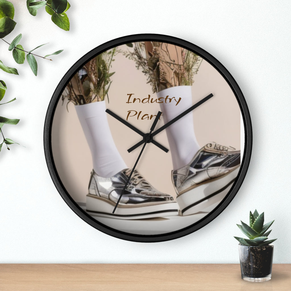ALWAYS RUNNING ON PLANT POWER Wall Clock — Decorative BOTANICAL SNEAKER THEMED Pattern Clock for Office & Study by Industry Plant
