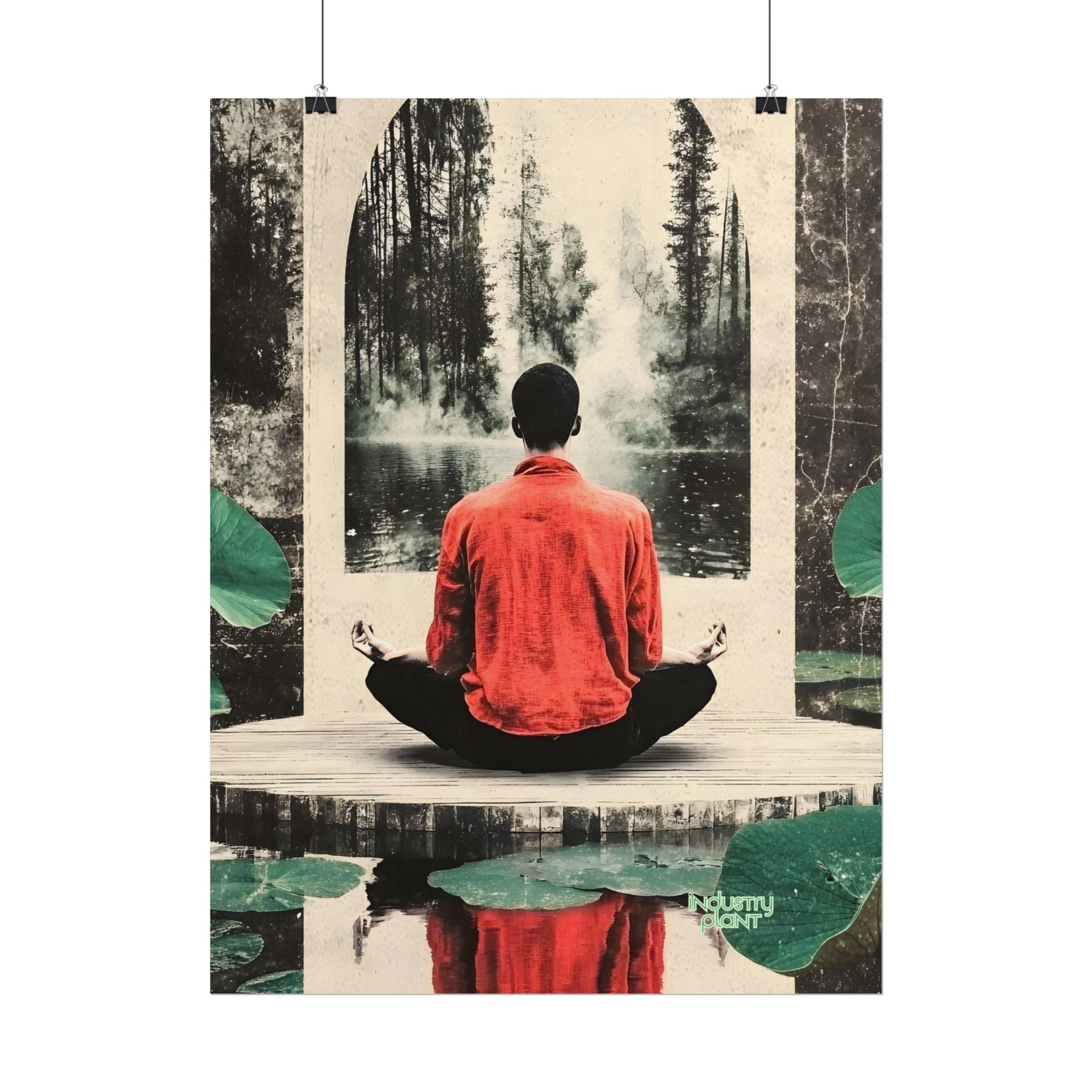 IMMERSIVE NATURE THERAPY Meditation Fine Art Poster — Red Jacket Seated Yogi, Nature Reflection Wall Fine Art by INDUSTRY PLANT @Autopaybump
