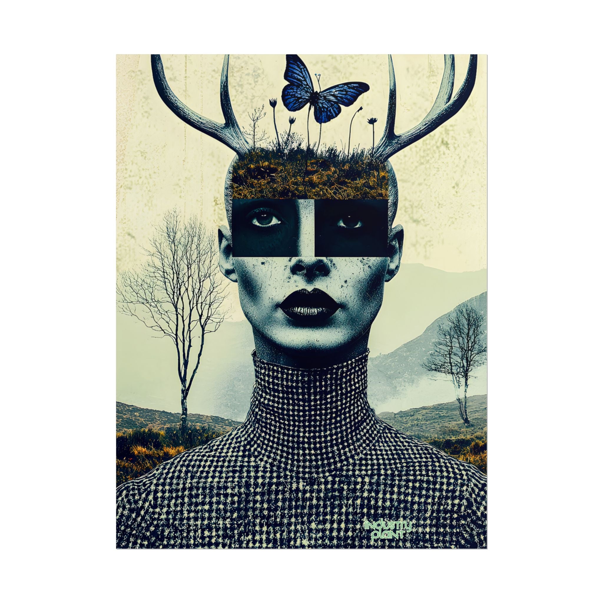 WOOD FAIRY FACE CARD Surreal Androgenous Deer Woman Fine Art Poster — Vintage Collage Fine Art Print by INDUSTRY PLANT @AutoPaybump