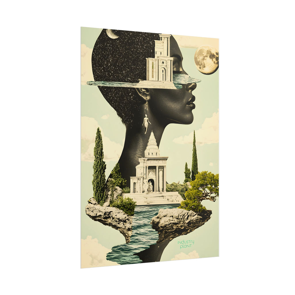 THE FUTURE IS FEMME Surreal Afro Futuristic Beautiful Black Muse Fine Art Poster — Floating Black Goddess Temple Fine Art Print by INDUSTRY PLANT @AutoPaybump