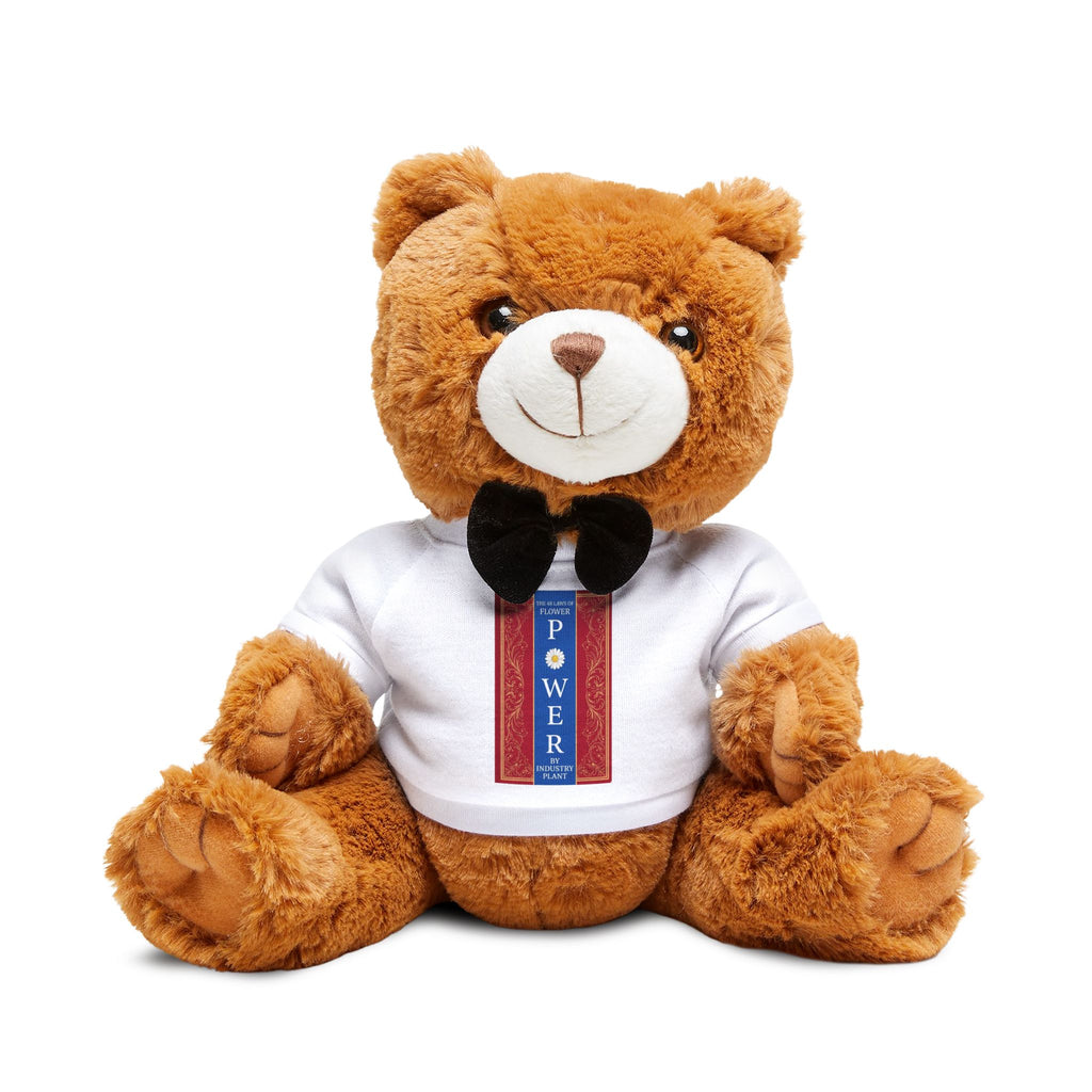 Adorable Teddy Bear with "48 LAWS of FLOWER POWER" T‑Shirt — Plush Gift for Kids & Adults by Industry Plant