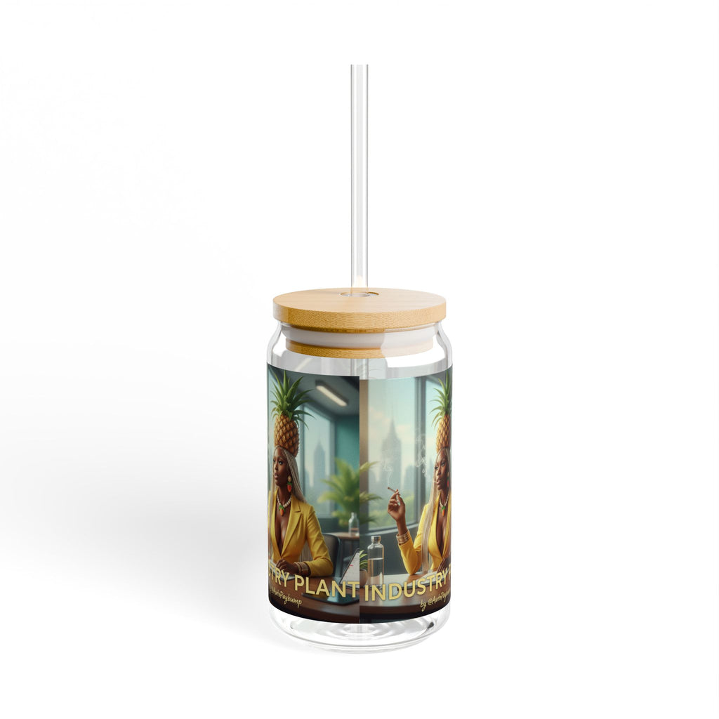 INDUSTRY PLANT Stylish Bamboo Lid Sipper Glass - 16oz with Artistic Design by Technically DopeAF @AutoPaybump