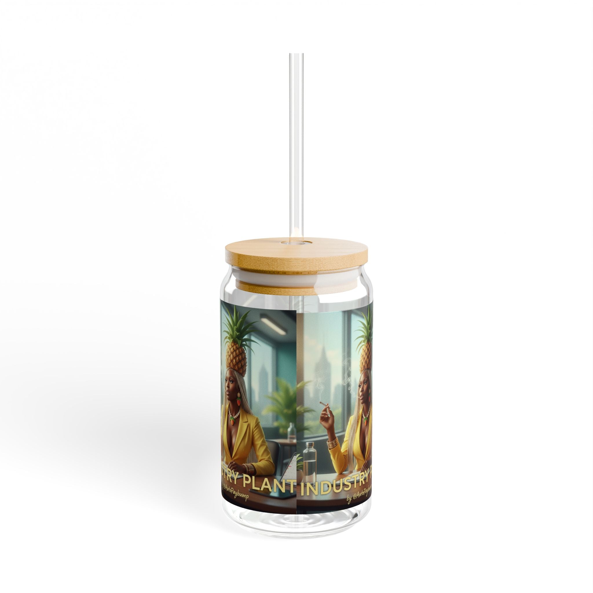 INDUSTRY PLANT Stylish Bamboo Lid Sipper Glass - 16oz with Artistic Design by Technically DopeAF @AutoPaybump