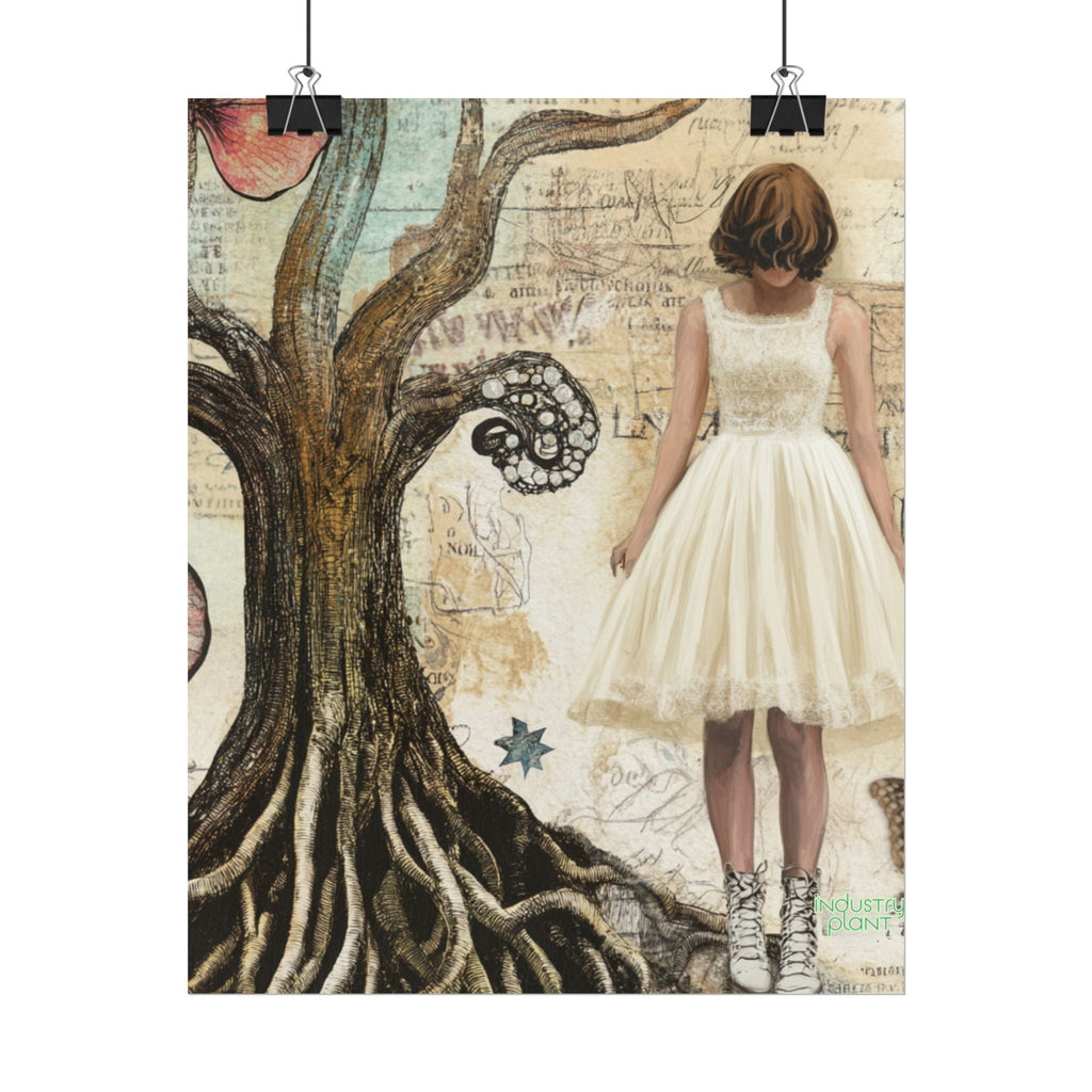 A TREE TREATY NEGOTIATION STAND OFF Fine Art Poster — Vintage Girl & Whimsical Tree Fine Art Print by INDUSTRY PLANT @AutoPaybump