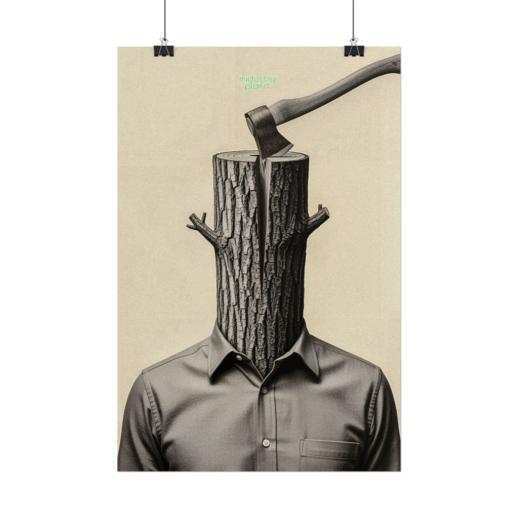 THE CORPORATE CHOPPING BLOCK Surreal Wood-Head Fine Art Poster - Axe Chop Fine Art Art Print by INDUSTRY PLANT @AutoPaybump