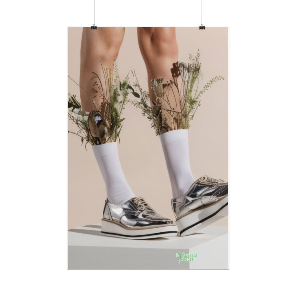 ALWAYS RUNNING ON PLANT POWER Fine Art Poster - Silver Platform Shoes with Floral Socks Sneaker core Fine Art Photography Print by INDUSTRY PLANT @AutoPaybump