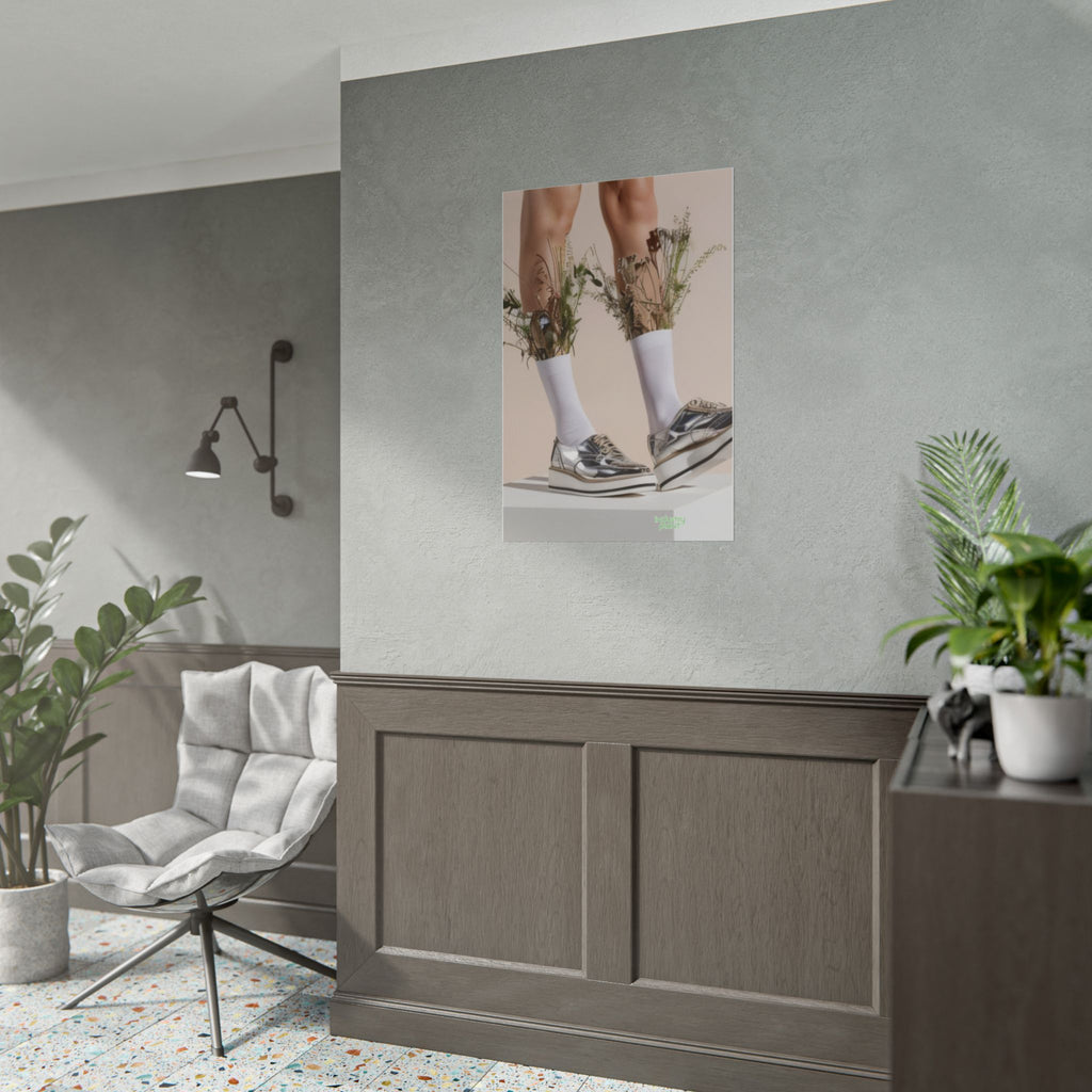 ALWAYS RUNNING ON PLANT POWER Fine Art Poster - Silver Platform Shoes with Floral Socks Sneaker core Fine Art Photography Print by INDUSTRY PLANT @AutoPaybump