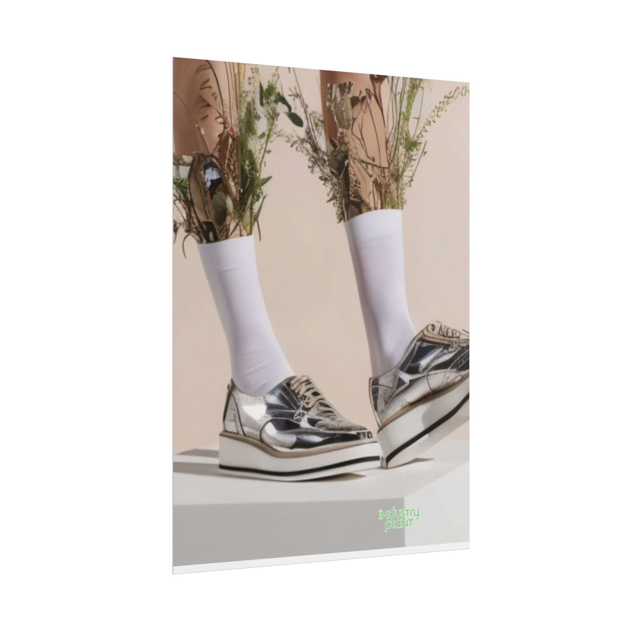 ALWAYS RUNNING ON PLANT POWER Fine Art Poster - Silver Platform Shoes with Floral Socks Sneaker core Fine Art Photography Print by INDUSTRY PLANT @AutoPaybump