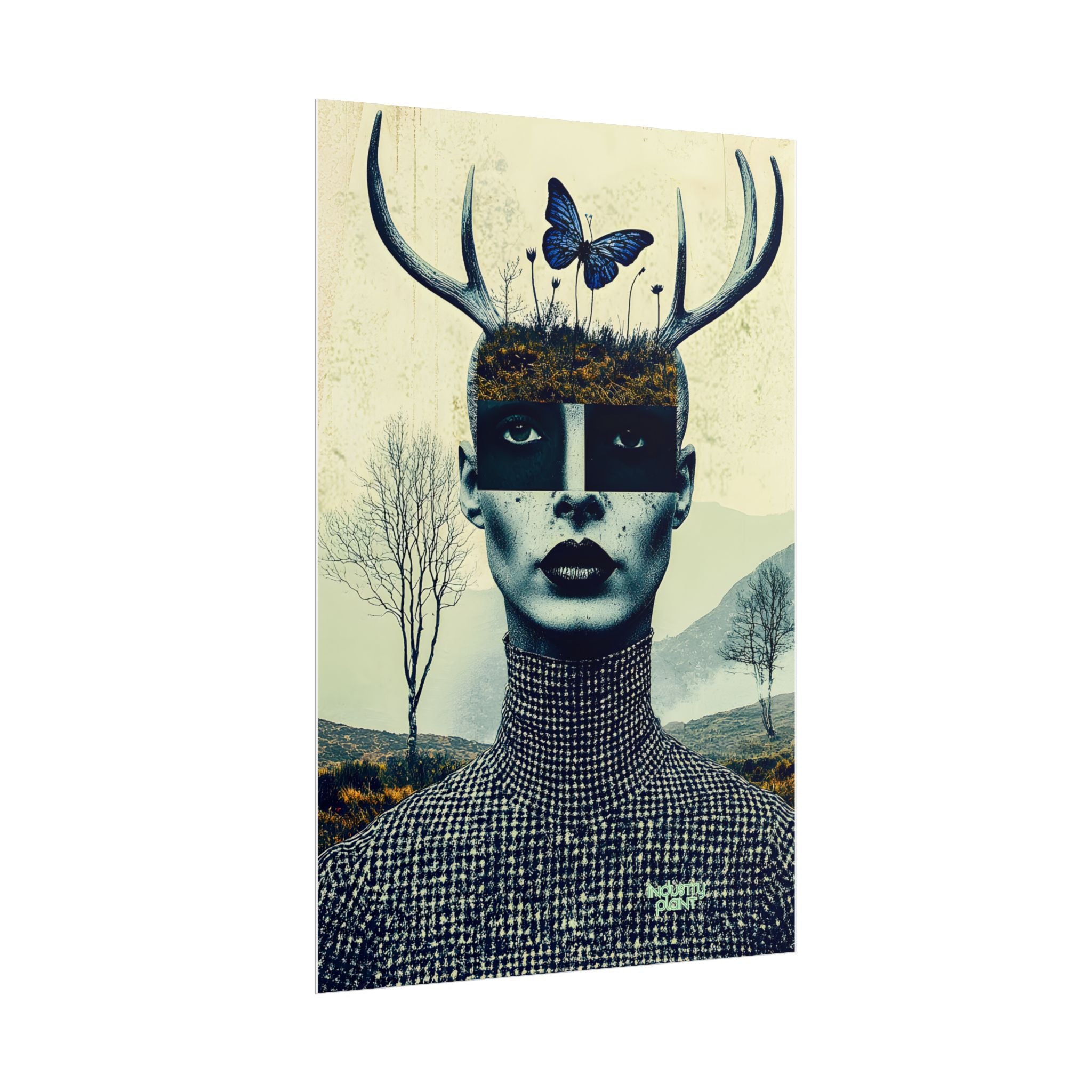 WOOD FAIRY FACE CARD Surreal Androgenous Deer Woman Fine Art Poster — Vintage Collage Fine Art Print by INDUSTRY PLANT @AutoPaybump