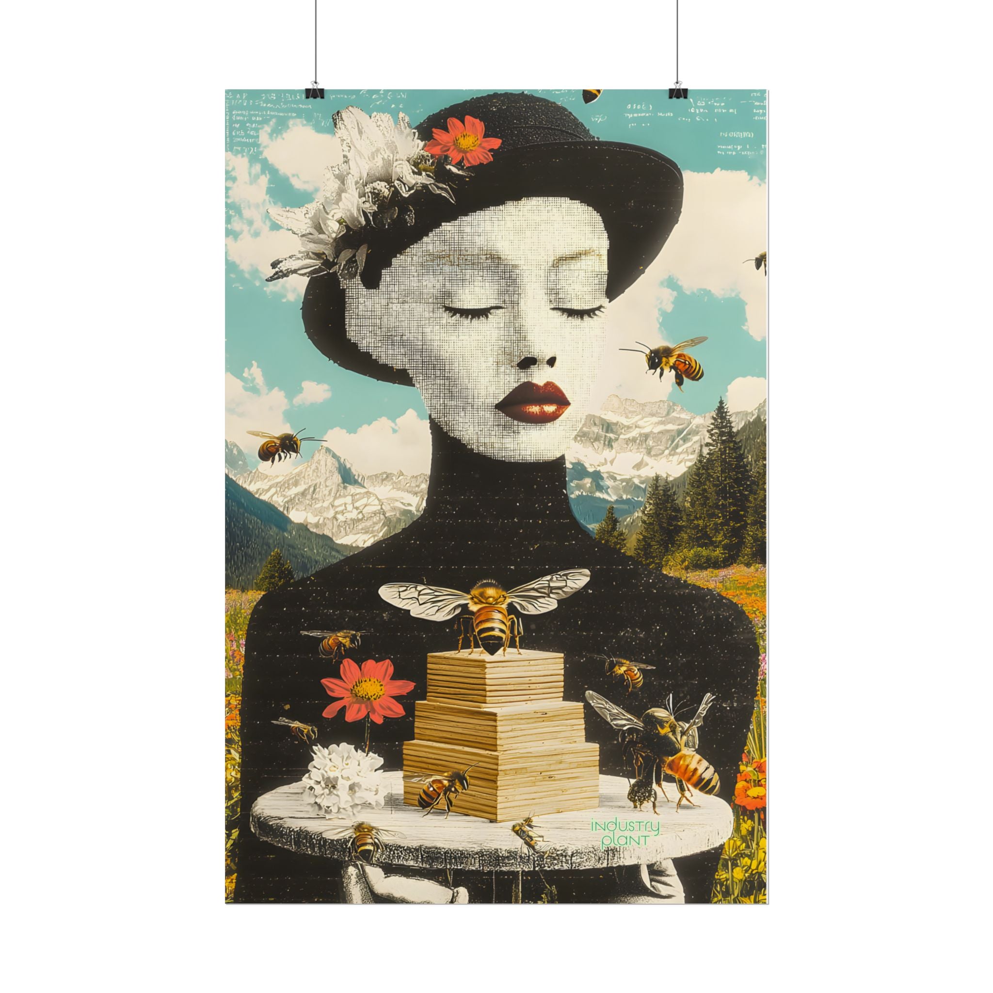 BEE STING LIPS BAE Fine Art Poster — Surreal Bee Lady Fine Art Print by INDUSTRY PLANT @AutoPaybump