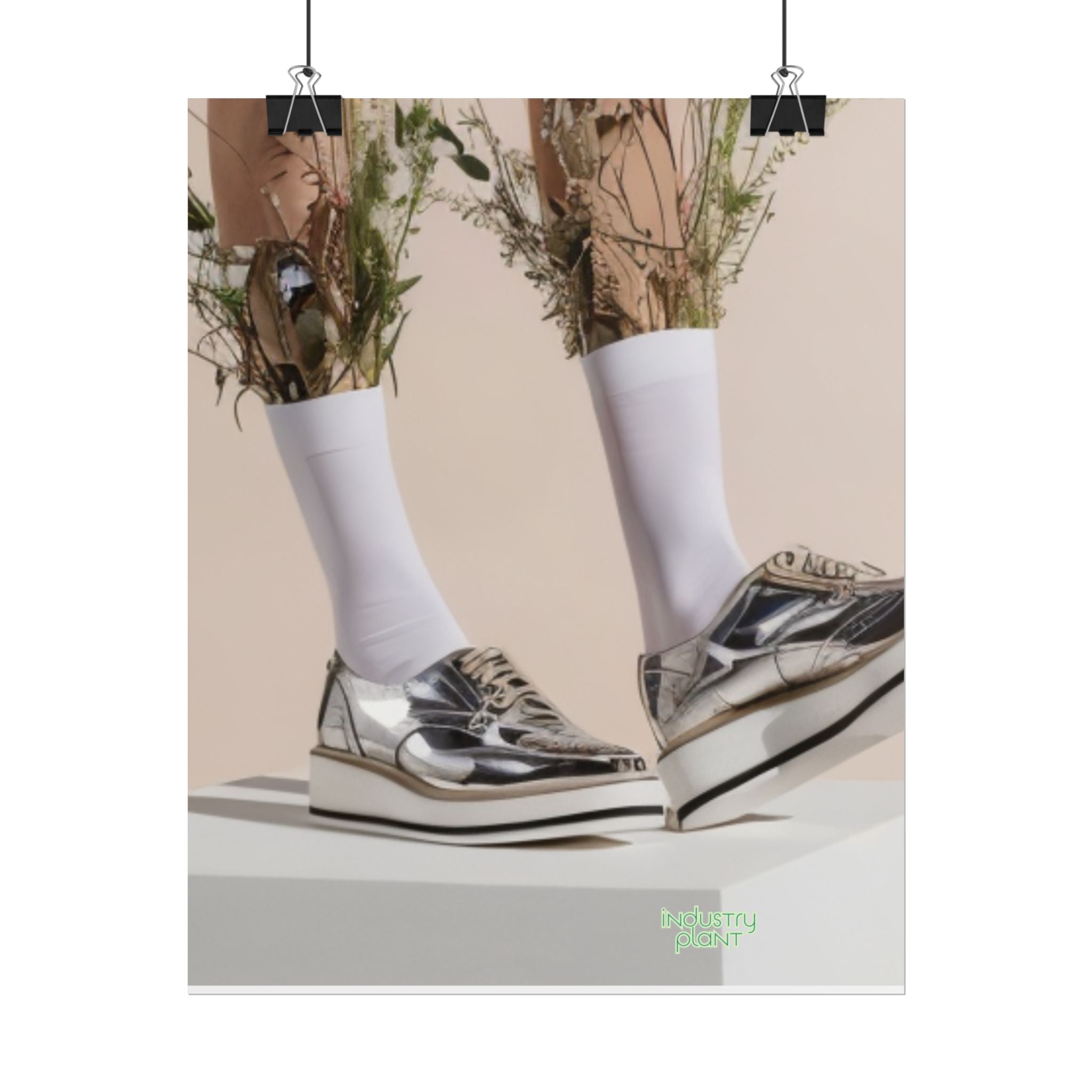 ALWAYS RUNNING ON PLANT POWER Fine Art Poster - Silver Platform Shoes with Floral Socks Sneaker core Fine Art Photography Print by INDUSTRY PLANT @AutoPaybump