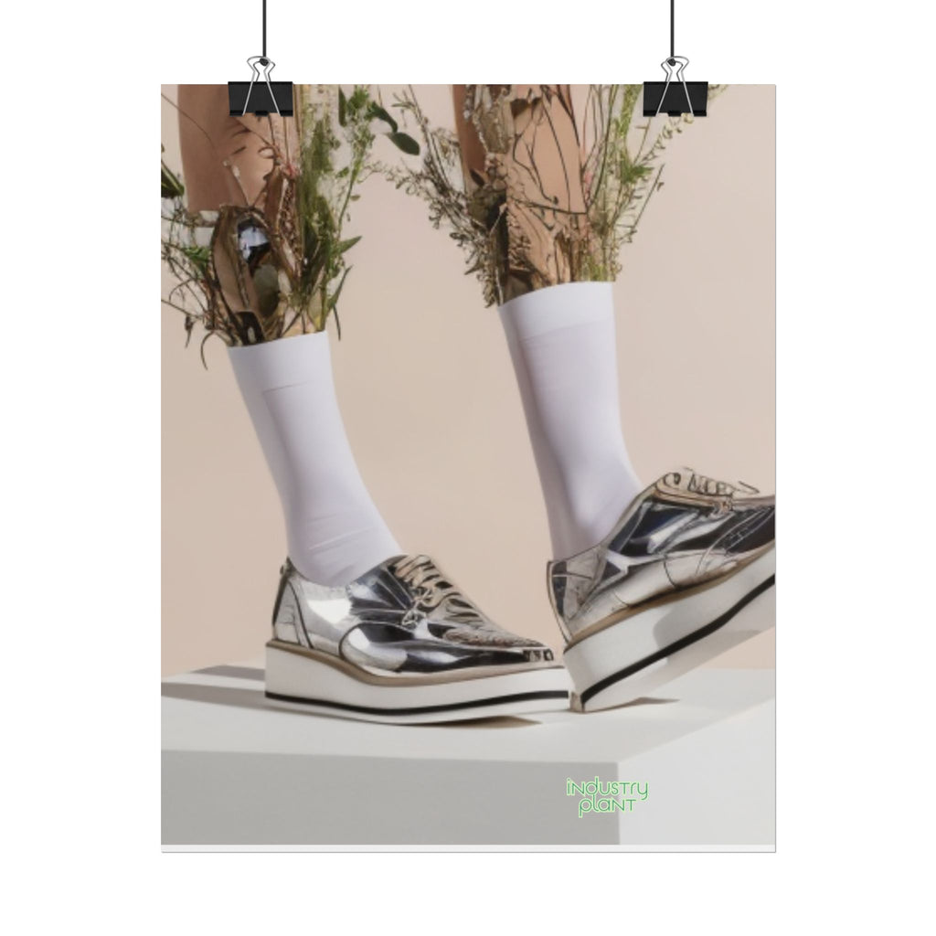 ALWAYS RUNNING ON PLANT POWER Fine Art Poster - Silver Platform Shoes with Floral Socks Sneaker core Fine Art Photography Print by INDUSTRY PLANT @AutoPaybump