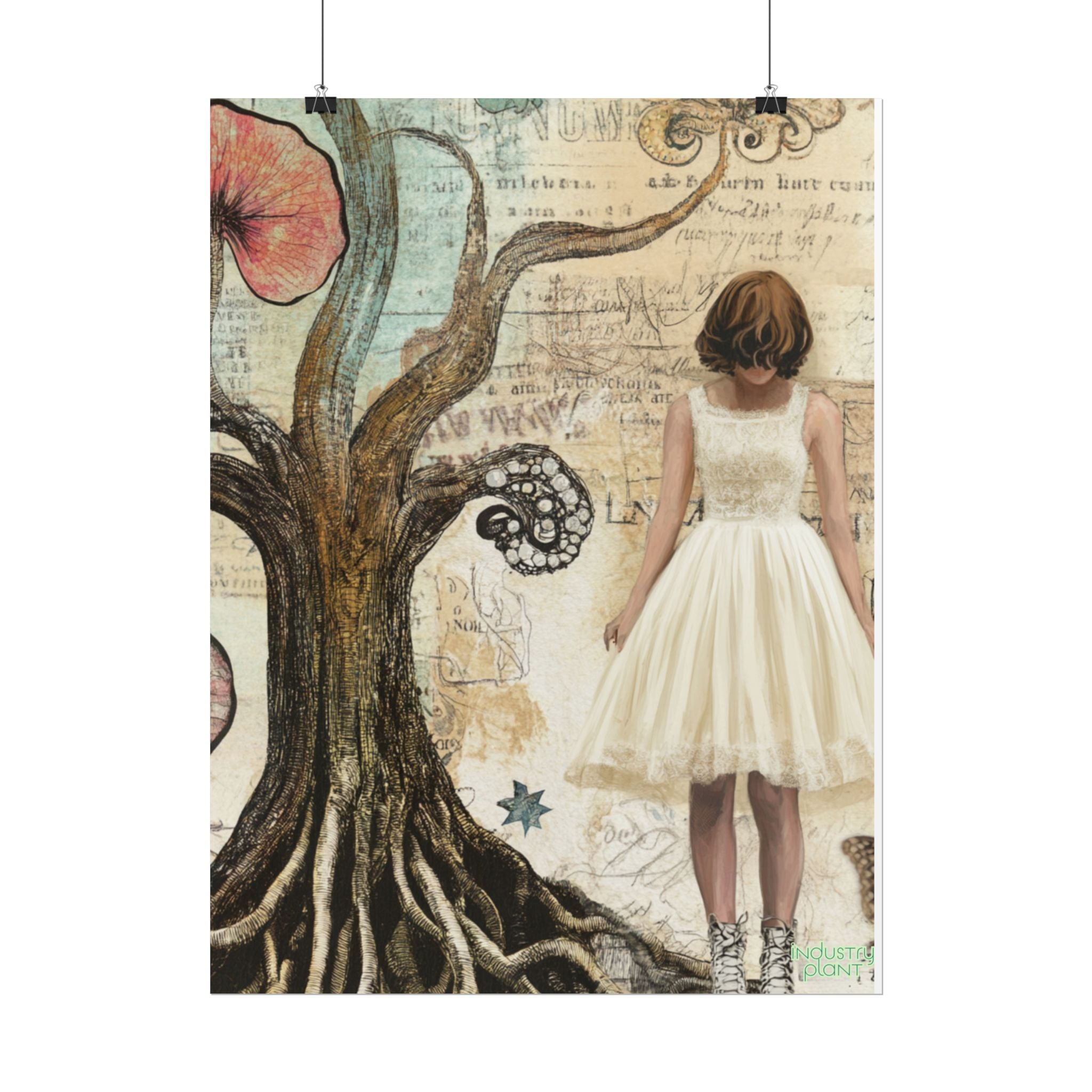 A TREE TREATY NEGOTIATION STAND OFF Fine Art Poster — Vintage Girl & Whimsical Tree Fine Art Print by INDUSTRY PLANT @AutoPaybump