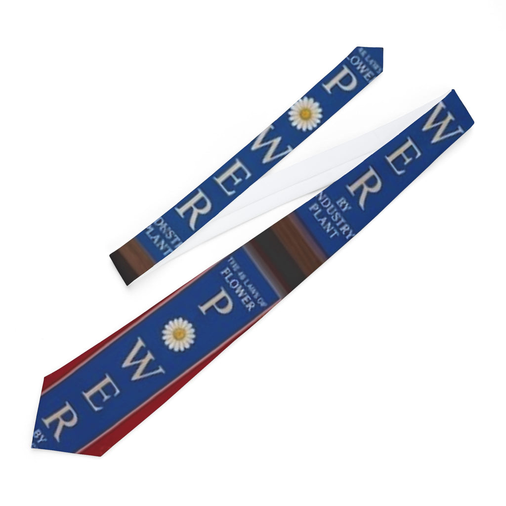48 LAWS of FLOWER POWER #PowerTie – Patriotic Blue Necktie with 'POWER' Text and Daisy Accent by Industry Plant