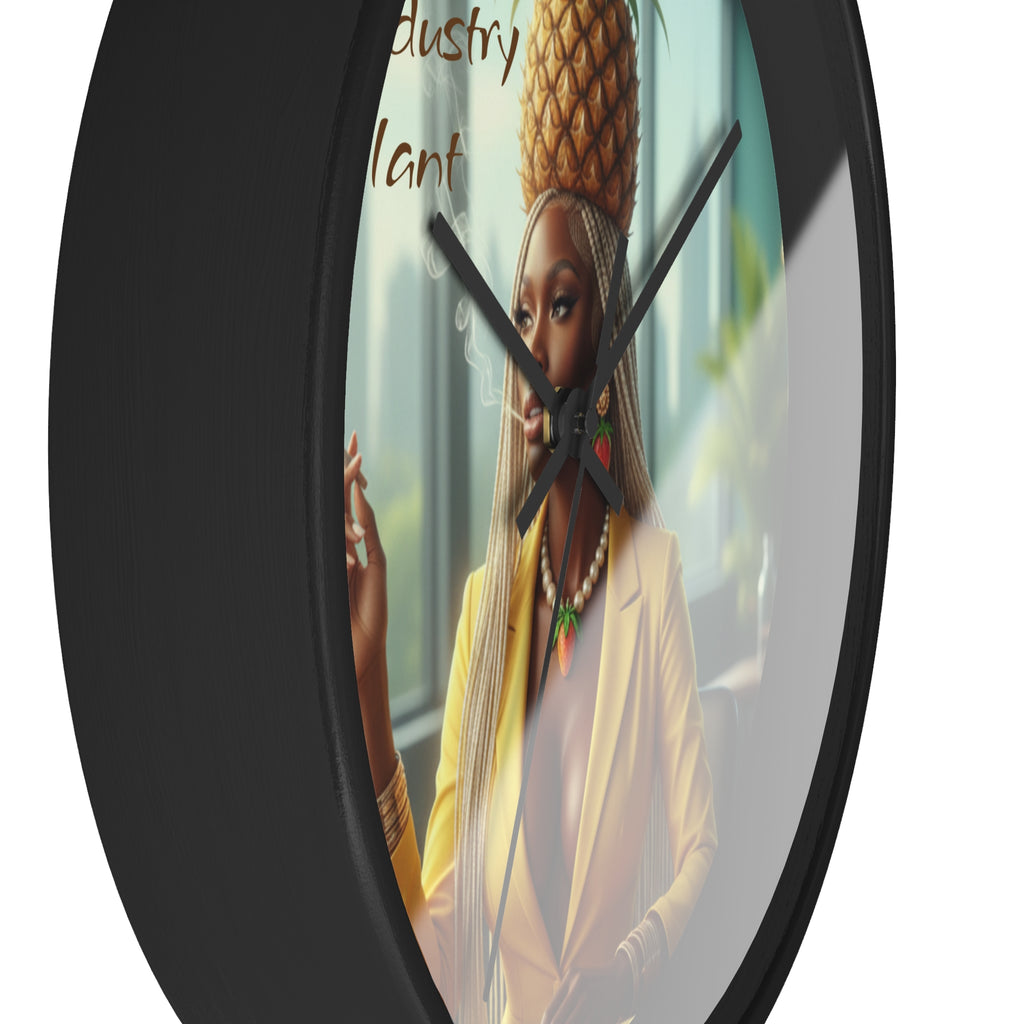 OSHUN EXHALES Wall Clock — Decorative Beautiful Black Female Cannabis Smoker Fine Art Print Clock for Office & Study by Industry Plant