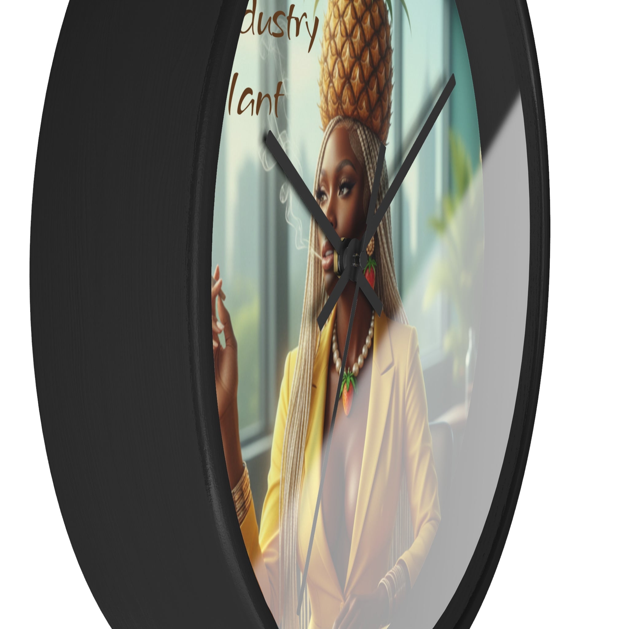 OSHUN EXHALES Wall Clock — Decorative Beautiful Black Female Cannabis Smoker Fine Art Print Clock for Office & Study by Industry Plant