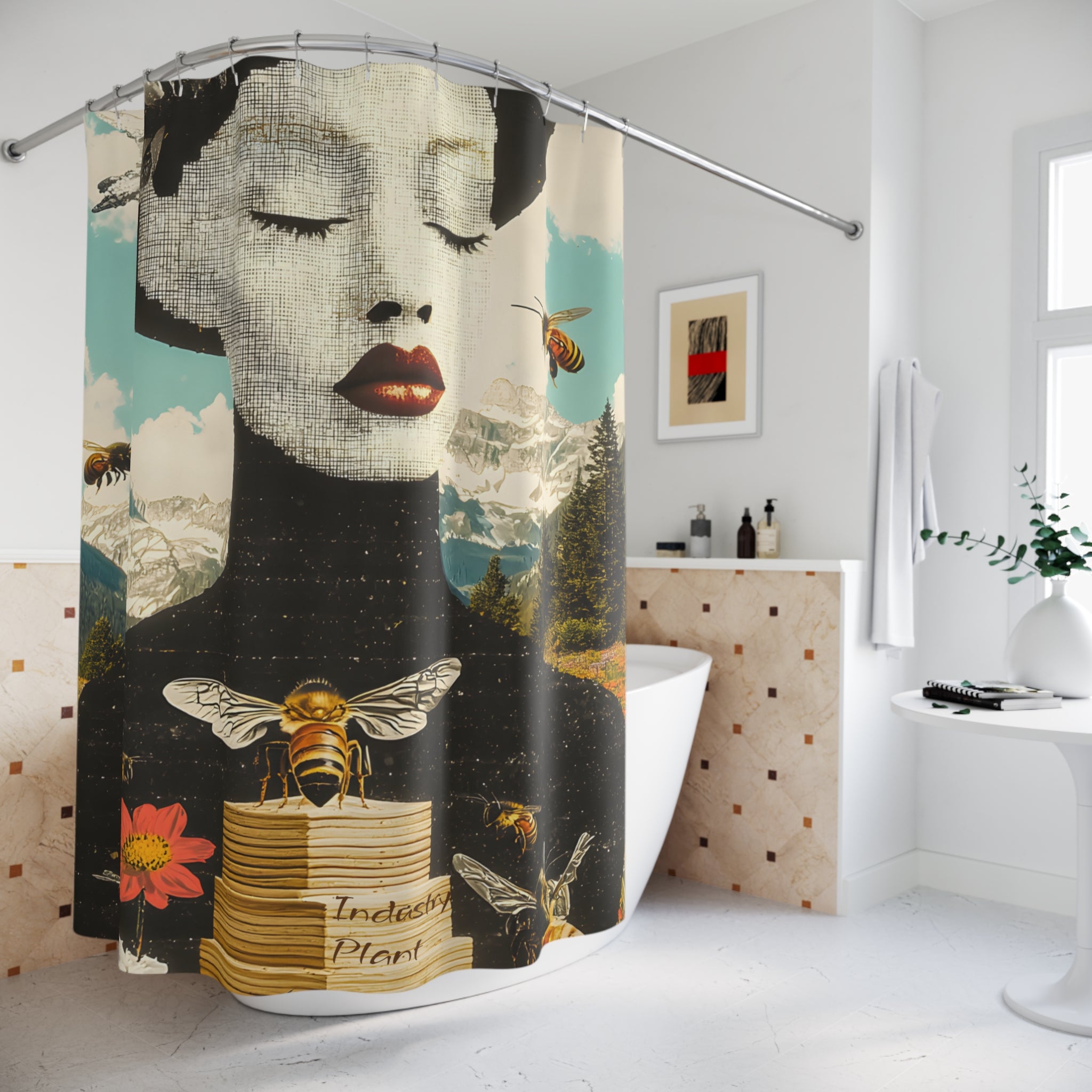 BEE STING LIPS BAE Shower Curtain by Industry Plant